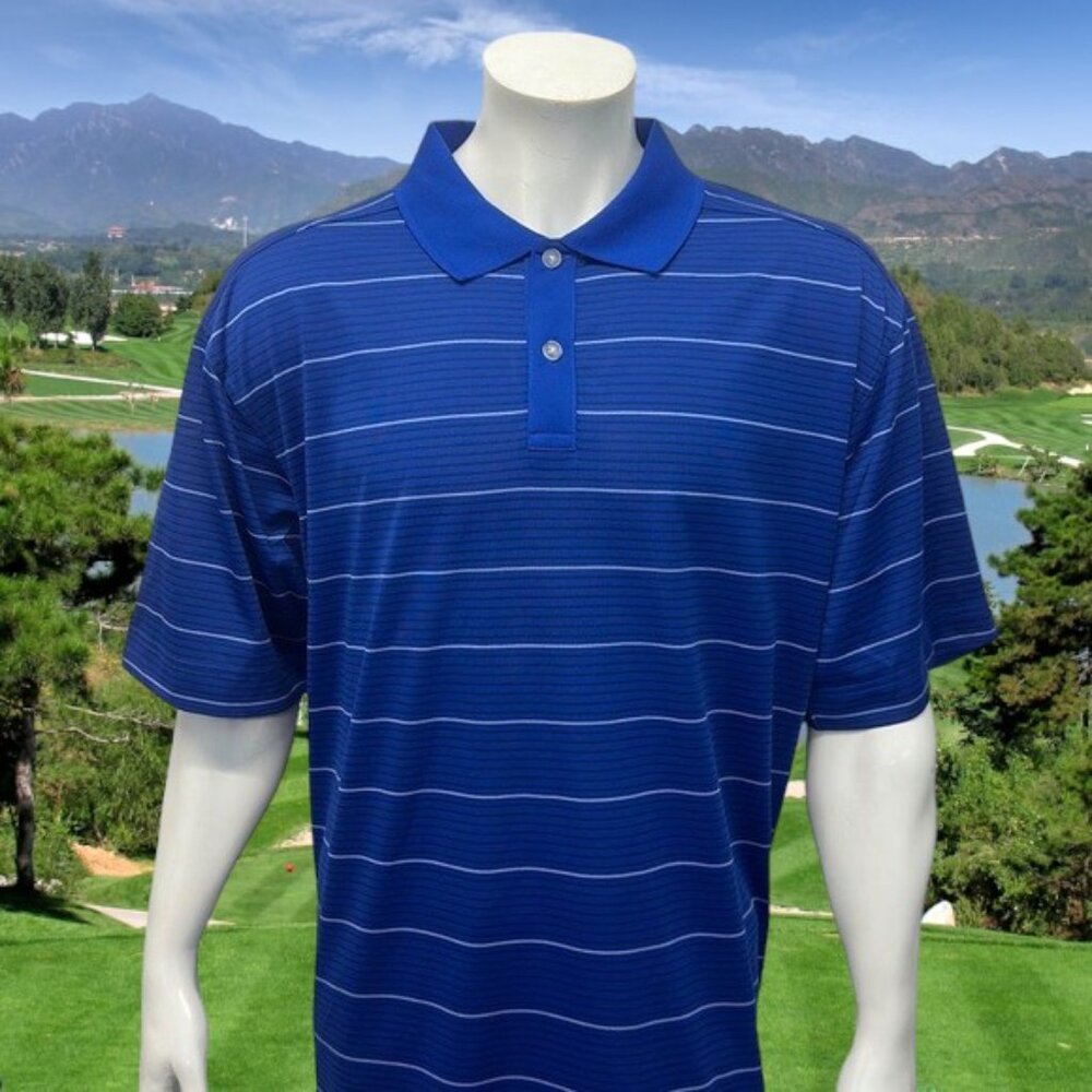 NWOT Callaway Golf Performance Blue White Stripe Wicking Men's Polo Shirt XXL 2X
